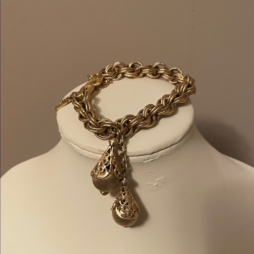 Monet Elegant Gold Chain Bracelet with Teardrop Charms
